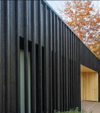 Modern facade with Accoya vertical cladding in contemporary office building