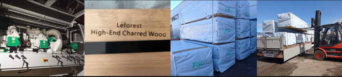 Leforest master craftsman applying traditional Japanese Shou Sugi Ban technique to charred wood facade material